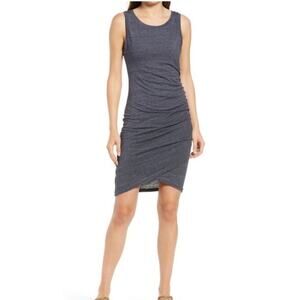 Treasure & Bond Ruched Side Sleeveless Tank Dress Womens XS Navy Blue Heathered